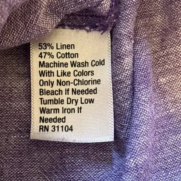 Kim Rogers Purple Button Up Top V Neck Blouse Tunic Linen Cotton XL Lavender - Picture 5 of 5